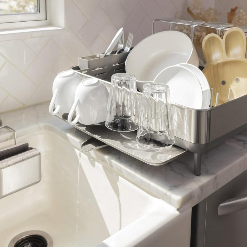 simplehuman Kitchen Dish Drying Rack, Fingerprint-Proof Stainless Steel Frame, Grey Plastic - Image 3