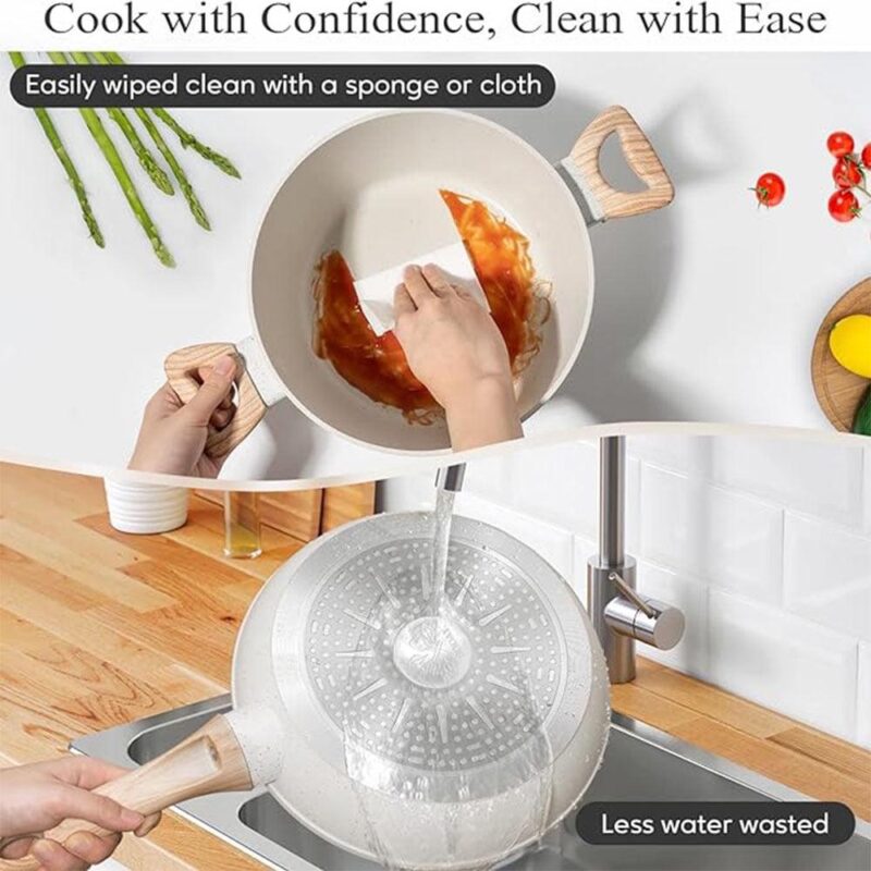 12pcs Pots and Pans Set Non Stick Granite Skillet Frying Kitchen Cooking Cookware for Daily Cooking-White - Image 6