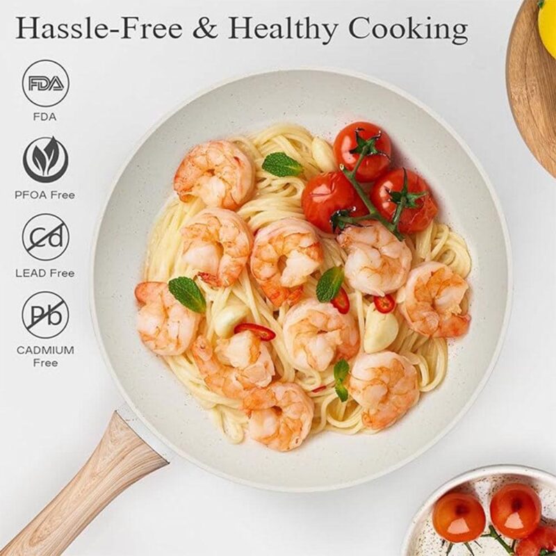 12pcs Pots and Pans Set Non Stick Granite Skillet Frying Kitchen Cooking Cookware for Daily Cooking-White - Image 4