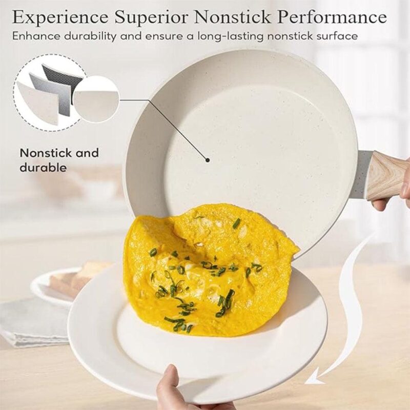 12pcs Pots and Pans Set Non Stick Granite Skillet Frying Kitchen Cooking Cookware for Daily Cooking-White - Image 2