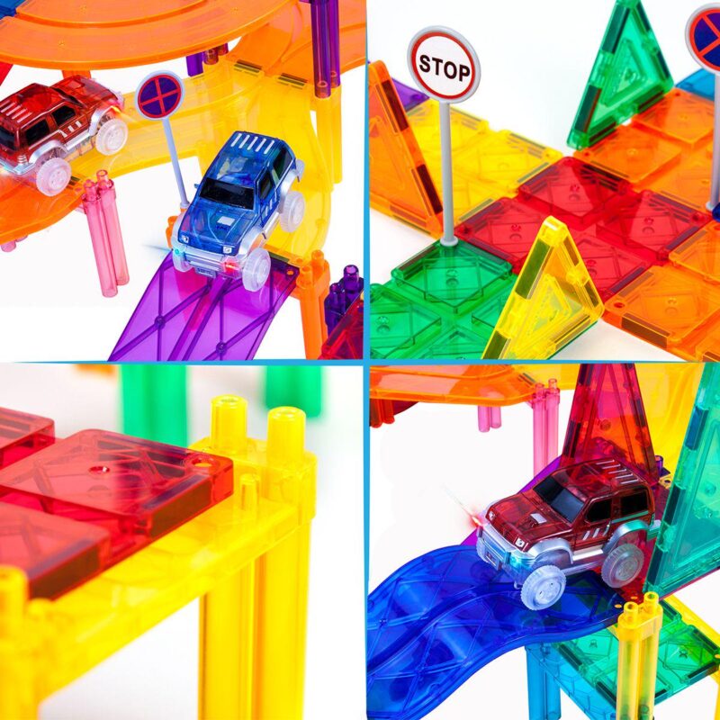 150 Piece Magnetic Race Car Track with Light Up Vehicles - Image 3
