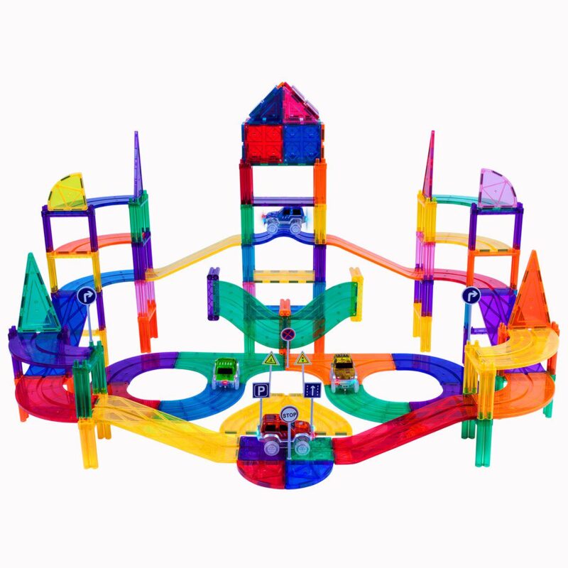 150 Piece Magnetic Race Car Track with Light Up Vehicles - Image 5