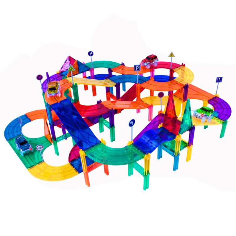 150 Piece Magnetic Race Car Track with Light Up Vehicles