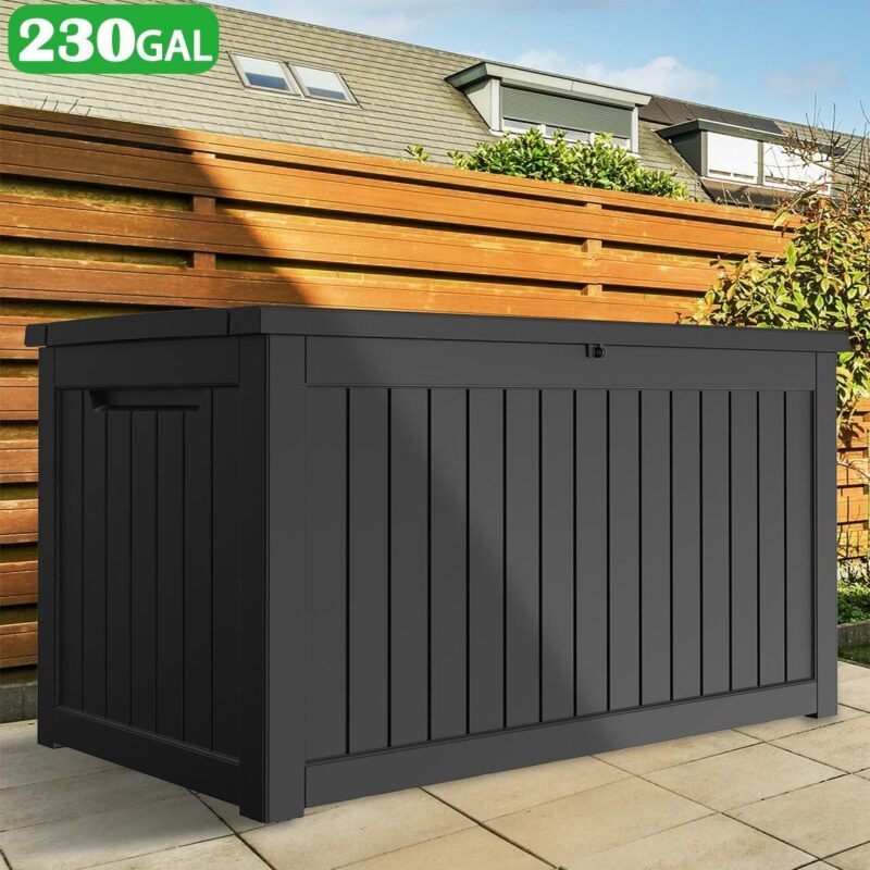 230GAL XXL Deck Box, Seizeen Outdoor Storage Box for Patio Furniture, Multipurpose Storage Bench All-weather Waterproof, Reinforced Lid with Air Rods, Large 1000LBS Capacity - Image 2