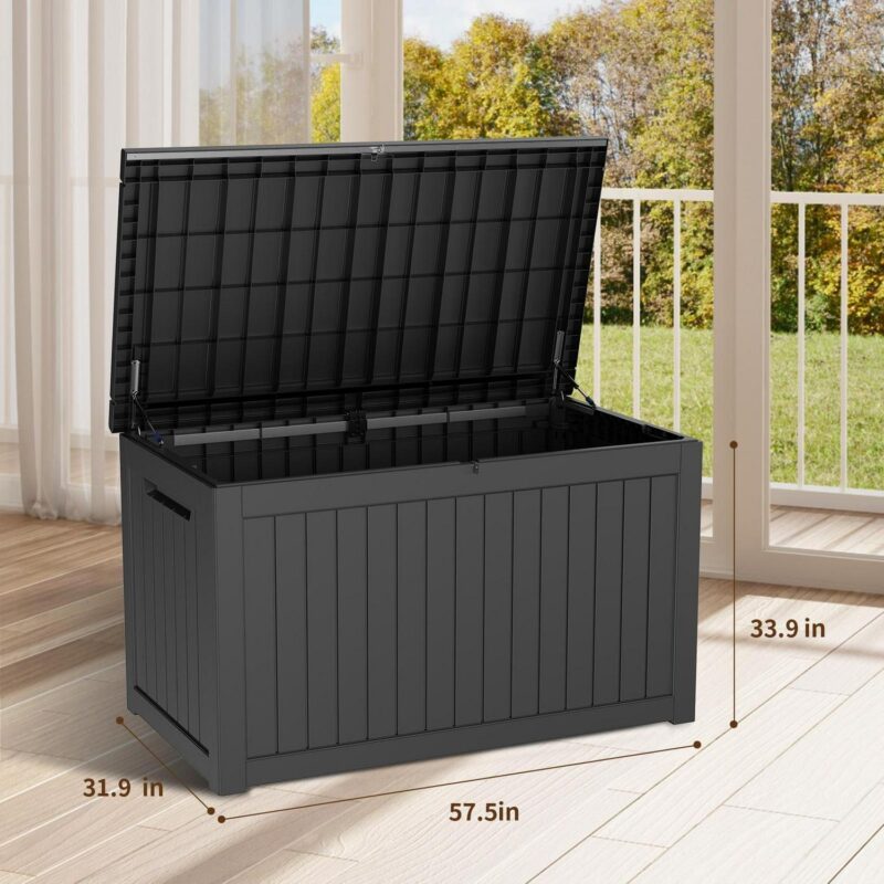 230GAL XXL Deck Box, Seizeen Outdoor Storage Box for Patio Furniture, Multipurpose Storage Bench All-weather Waterproof, Reinforced Lid with Air Rods, Large 1000LBS Capacity - Image 6