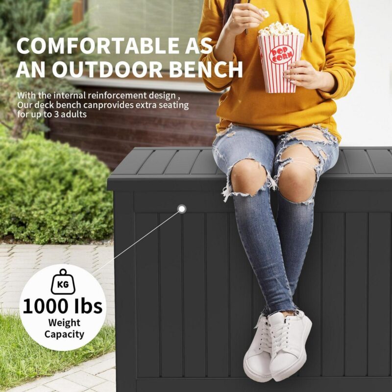 230GAL XXL Deck Box, Seizeen Outdoor Storage Box for Patio Furniture, Multipurpose Storage Bench All-weather Waterproof, Reinforced Lid with Air Rods, Large 1000LBS Capacity - Image 7