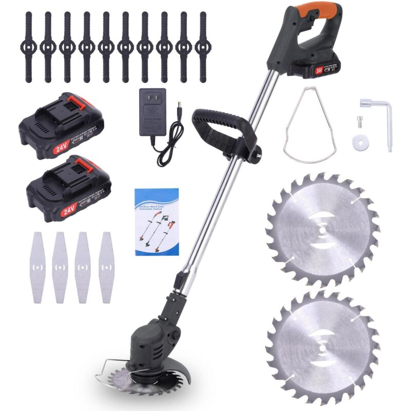 24V Electric Cordless Yard Grass Trimmer Lawn Cutter Mower Weed Eater with Two Batteries