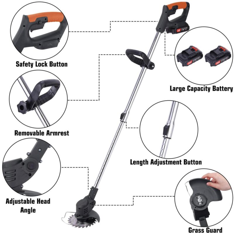 24V Electric Cordless Yard Grass Trimmer Lawn Cutter Mower Weed Eater with Two Batteries - Image 2