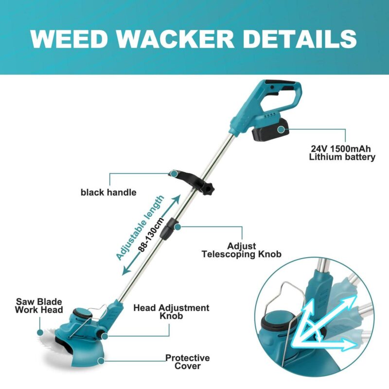 24V Grass Trimmer Cordless Electric String Trimmer and Edger, 3 in 1 Weed Wacker Kit with Battery and Charger - Image 4