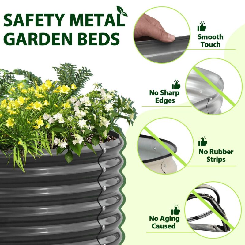 2 Pack-4Ft Round Galvanized Raised Garden Bed, 18a Tall Above Ground Modular Metal Planter Boxes Outdoor For Vegetables Flowers Herbs, Anti-Rust and Easy-Setup Quartz Grey - Image 2