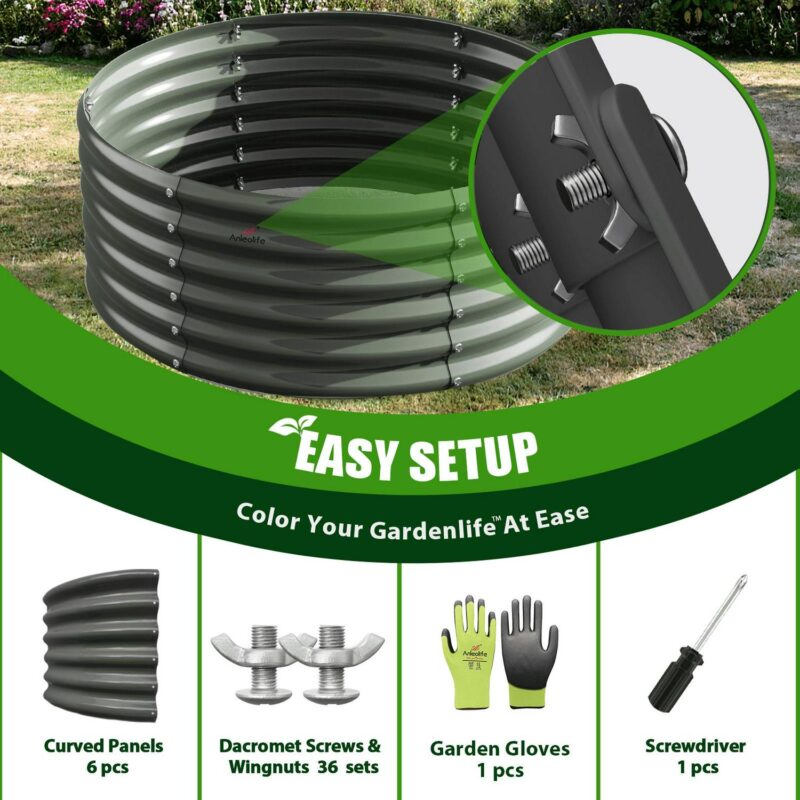 2 Pack-4Ft Round Galvanized Raised Garden Bed, 18a Tall Above Ground Modular Metal Planter Boxes Outdoor For Vegetables Flowers Herbs, Anti-Rust and Easy-Setup Quartz Grey - Image 3