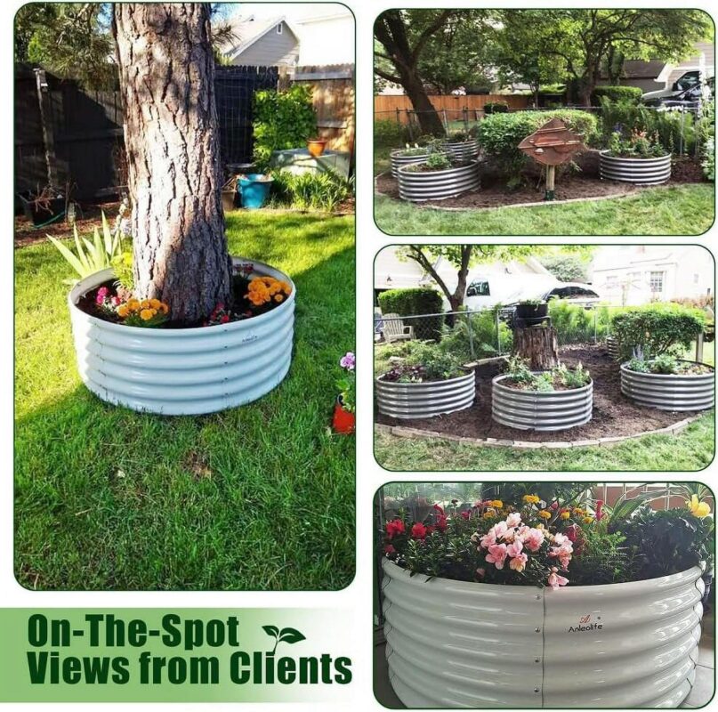 2 Pack-4Ft Round Galvanized Raised Garden Bed, 18a Tall Above Ground Modular Metal Planter Boxes Outdoor For Vegetables Flowers Herbs, Anti-Rust and Easy-Setup Quartz Grey - Image 6