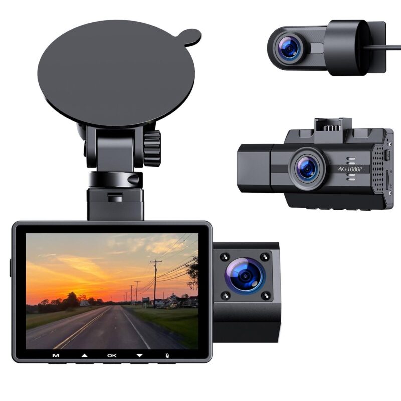 3 Channel 4K Dash Cam Front and Rear Inside, 4K+1080P Dash Camera Front and Inside, Triple Car Camera 2K+1080P+1080P with IR Night Vision, WDR, 170A Wide Angle, Parking Monitor - Image 5