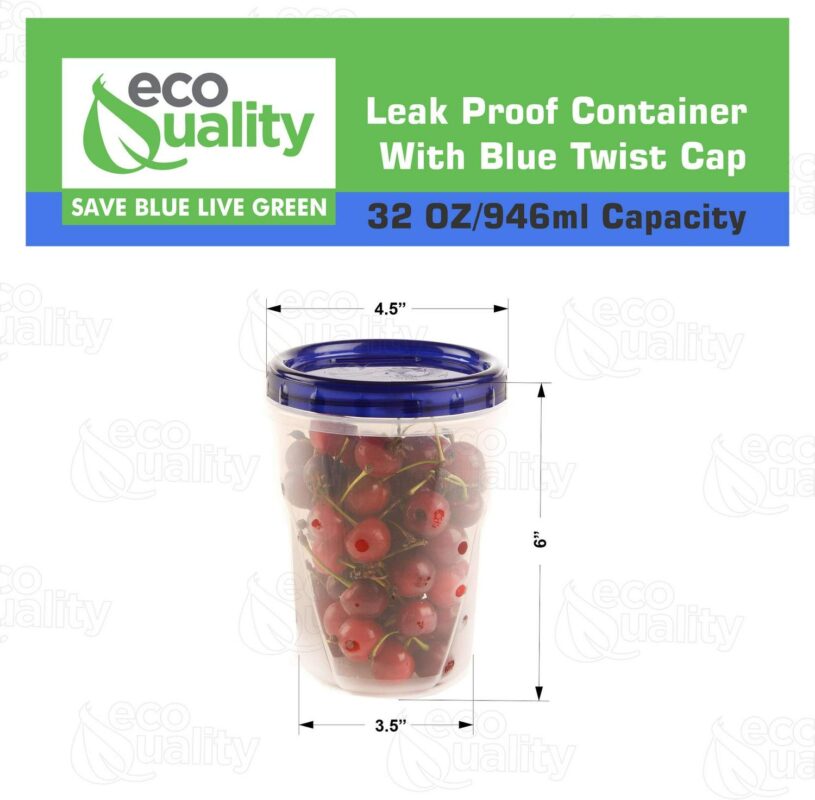 3 PACK 32 oz Twist Top Storage Deli Containers - Airtight Reusable Plastic Food Storage Canisters with Twist and Seal Lids, Leak-Proof - Meal Prep, Lunch, Togo, Stackable, BPA-Free Snack Containers - Image 6