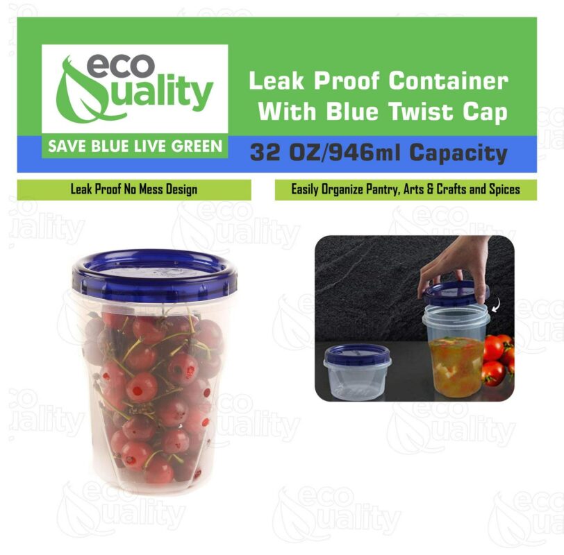3 PACK 32 oz Twist Top Storage Deli Containers - Airtight Reusable Plastic Food Storage Canisters with Twist and Seal Lids, Leak-Proof - Meal Prep, Lunch, Togo, Stackable, BPA-Free Snack Containers - Image 3