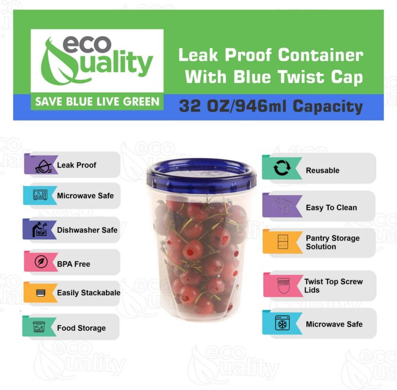 3 PACK 32 oz Twist Top Storage Deli Containers - Airtight Reusable Plastic Food Storage Canisters with Twist and Seal Lids, Leak-Proof - Meal Prep, Lunch, Togo, Stackable, BPA-Free Snack Containers - Image 7