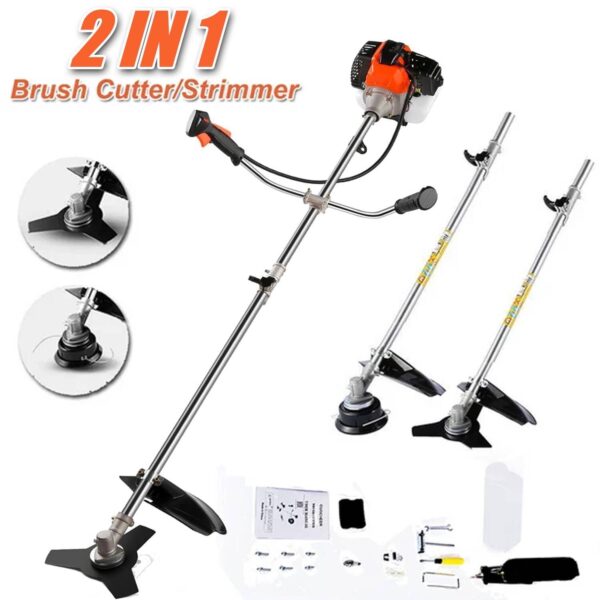 42.7CC String Trimmer 2-Cycle Grass Trimmer 2-in-1 Lawn Mower Gas Weed Eater with 2 Detachable Head