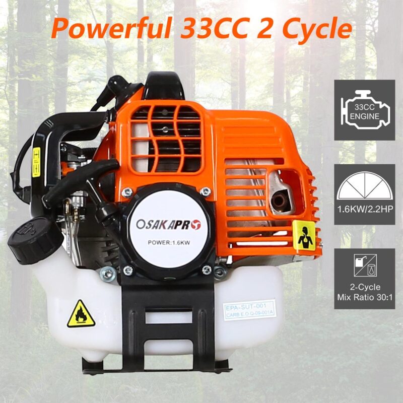4 in 1 Weed Eater Grass Trimmer, Multi-Functional String Trimmer with Gas Pole Saw, Hedge Trimmer, Weed Trimmer, and Brush Cutter, Weed Eater for Patio Garden Lawn, 33CC 2-Cycle - Image 4