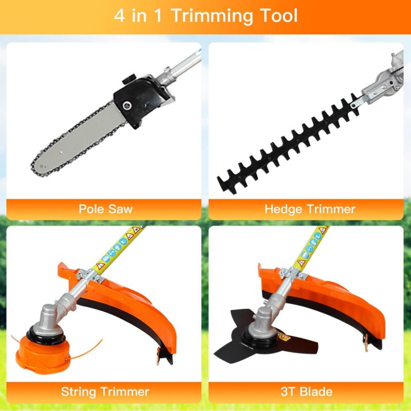 4 in 1 Weed Eater Grass Trimmer, Multi-Functional String Trimmer with Gas Pole Saw, Hedge Trimmer, Weed Trimmer, and Brush Cutter, Weed Eater for Patio Garden Lawn, 33CC 2-Cycle - Image 3
