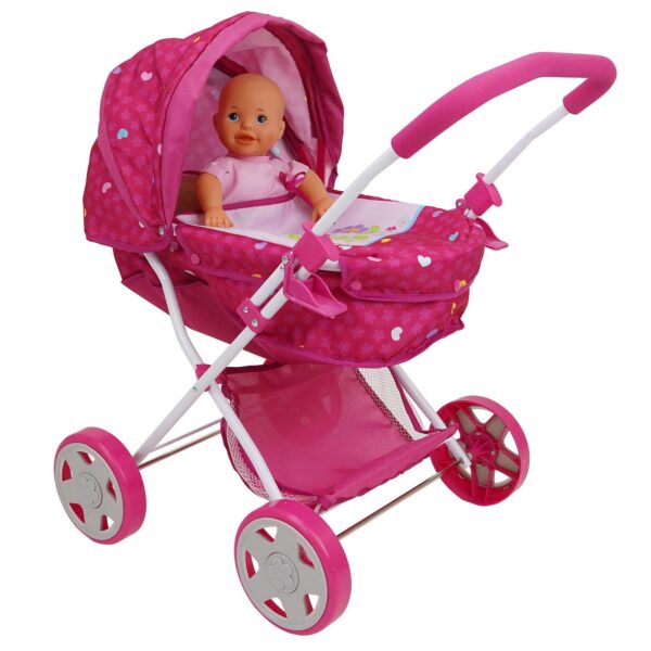 509 Crew Garden Pram N Doll Set - 14  Baby Doll and Folding Pram Set, Kids Pretend Play