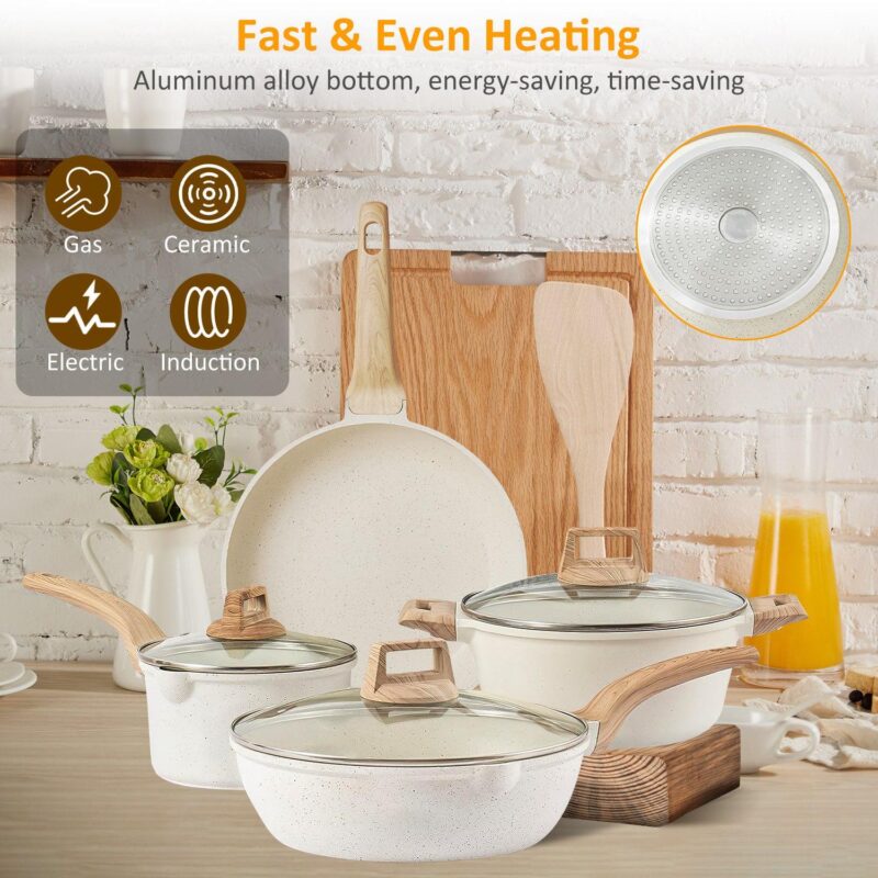 5Pcs Kitchen Nonstick Pots and Pans Set, Induction Cookware Sets Granite Fast Heat - Image 6