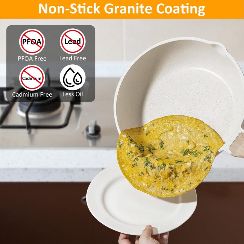 5Pcs Kitchen Nonstick Pots and Pans Set, Induction Cookware Sets Granite Fast Heat - Image 3