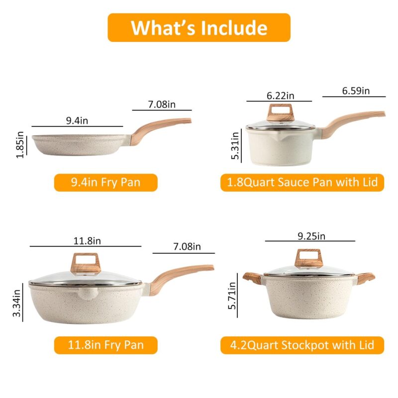 5Pcs Kitchen Nonstick Pots and Pans Set, Induction Cookware Sets Granite Fast Heat - Image 2