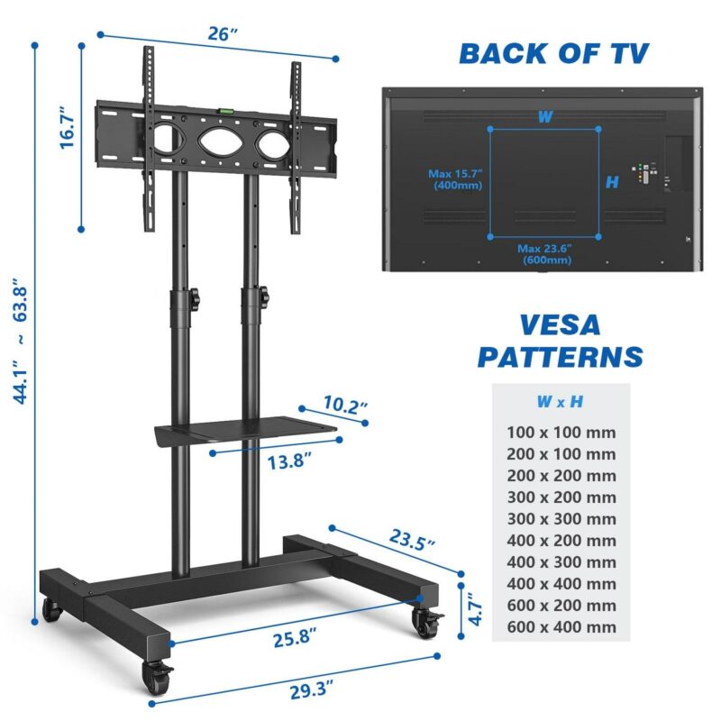 5Rcom Modern Rolling TV Stand for 32 to 75 Inch TVs, Black - Image 5