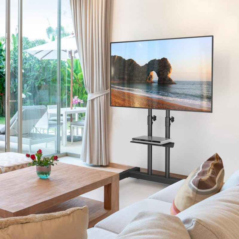 5Rcom Modern Rolling TV Stand for 32 to 75 Inch TVs, Black - Image 2