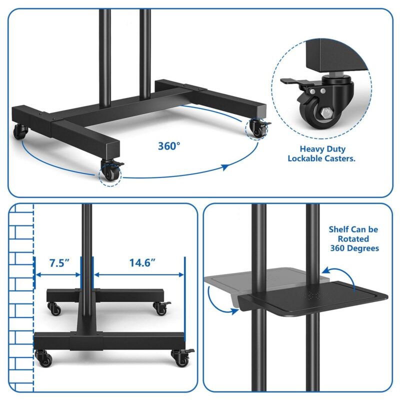 5Rcom Modern Rolling TV Stand for 32 to 75 Inch TVs, Black - Image 7
