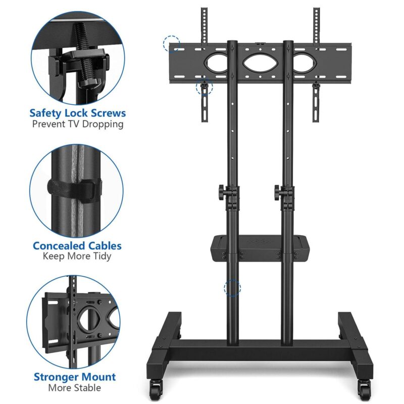 5Rcom Modern Rolling TV Stand for 32 to 75 Inch TVs, Black - Image 6