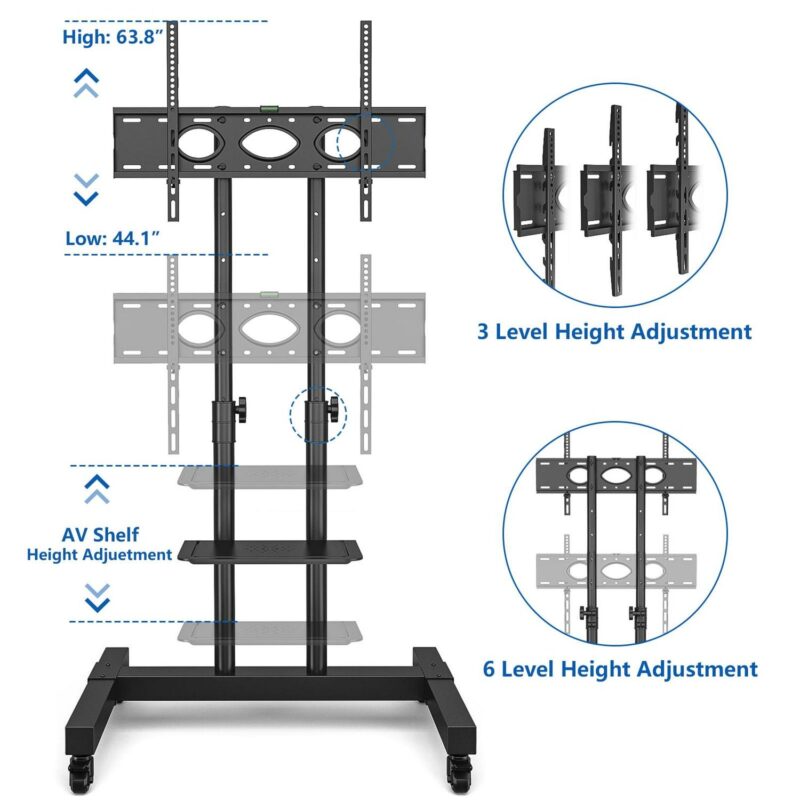 5Rcom Modern Rolling TV Stand for 32 to 75 Inch TVs, Black - Image 4