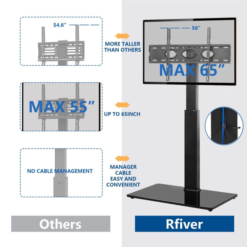5Rcom Modern Swivel Floor TV Stand for LCD LED TVs up to 75 Inch with VESA Mount, Black - Image 2