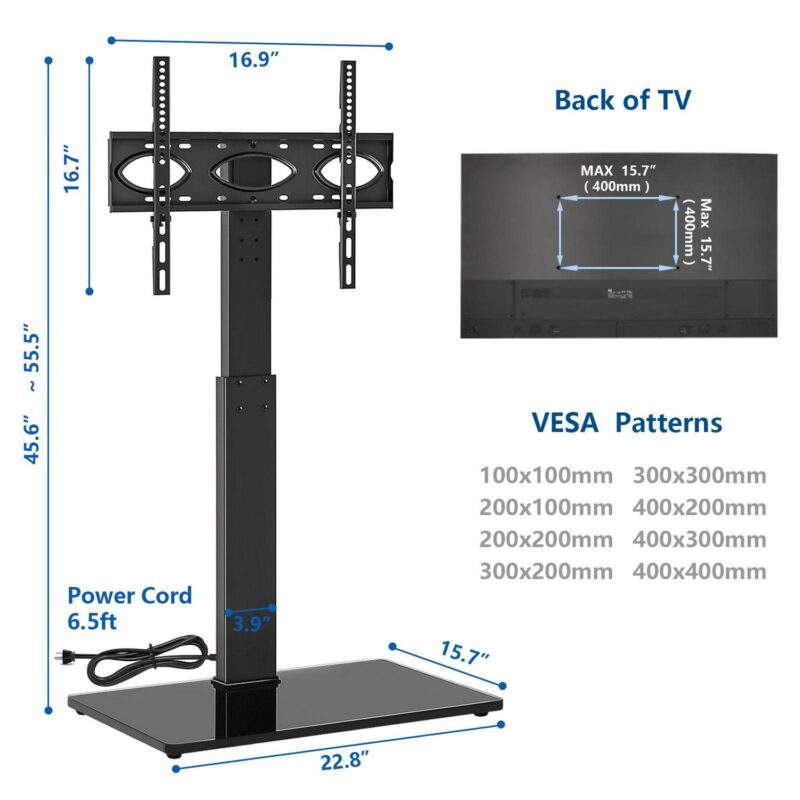 5Rcom Modern Tall Floor TV Stand for TVs up to 70 inch, Power Strip Surge Protector Apple TV Roku Ultra Mount - Image 6
