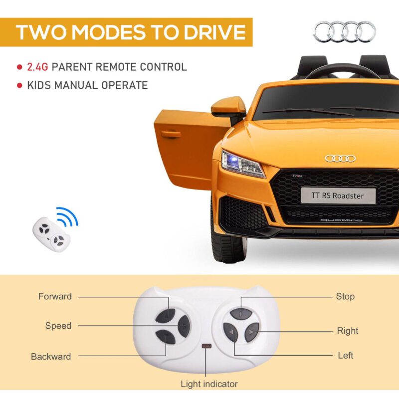6v Audi Tt Rs Kid Electric Sports Car Ride On Vehicle Remote Control, Yellow - Image 5