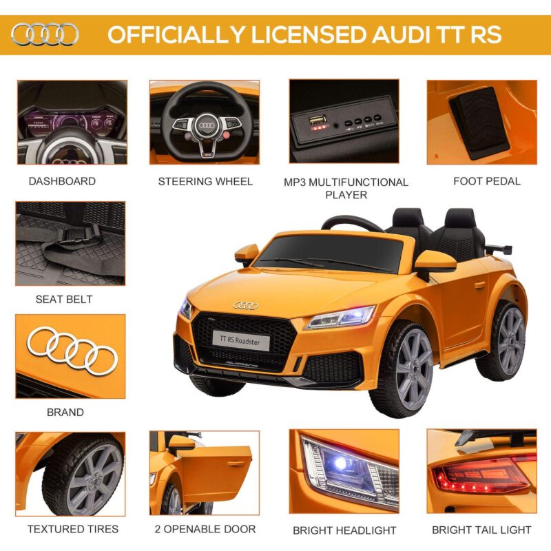 6v Audi Tt Rs Kid Electric Sports Car Ride On Vehicle Remote Control, Yellow - Image 4