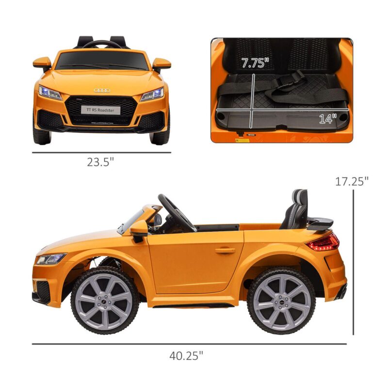 6v Audi Tt Rs Kid Electric Sports Car Ride On Vehicle Remote Control, Yellow - Image 3