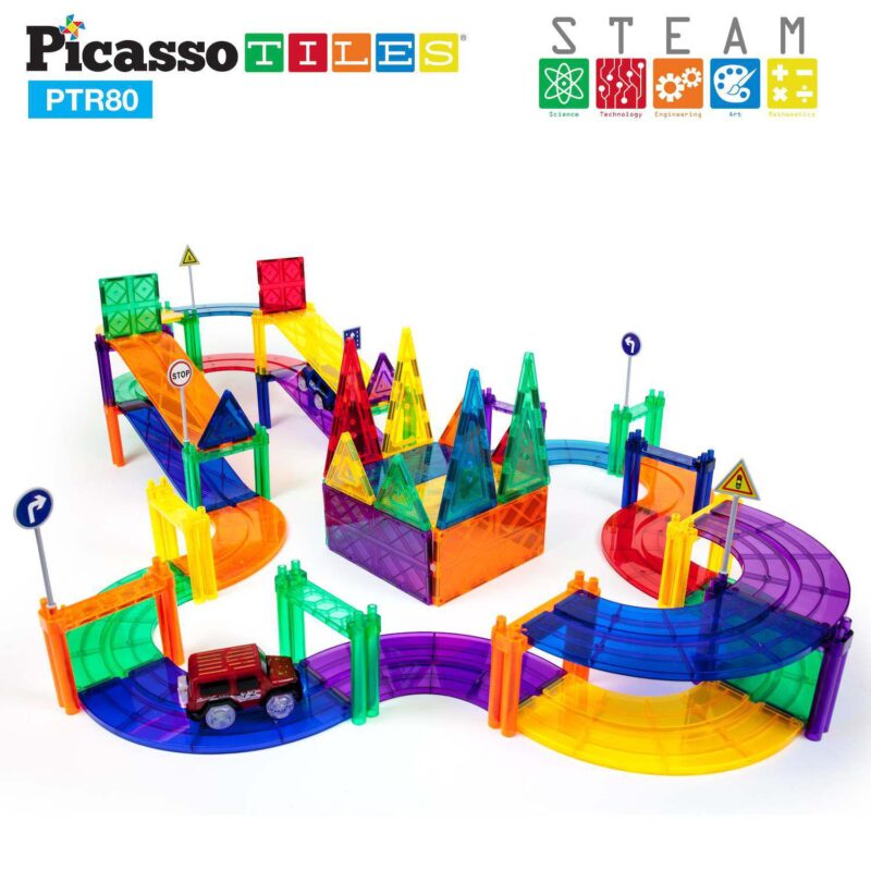 80 Piece Race Car Track Magnetic Building Block Tile Set - Image 3
