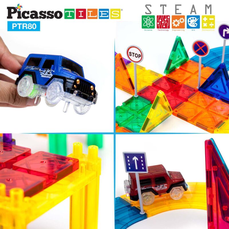 80 Piece Race Car Track Magnetic Building Block Tile Set - Image 5