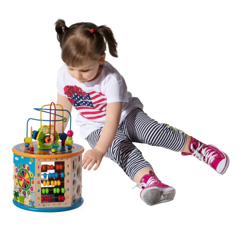 8 in 1 Colorful Attractive Wooden Kids Baby Activity Play Cube, Fun Toy Center - Image 3