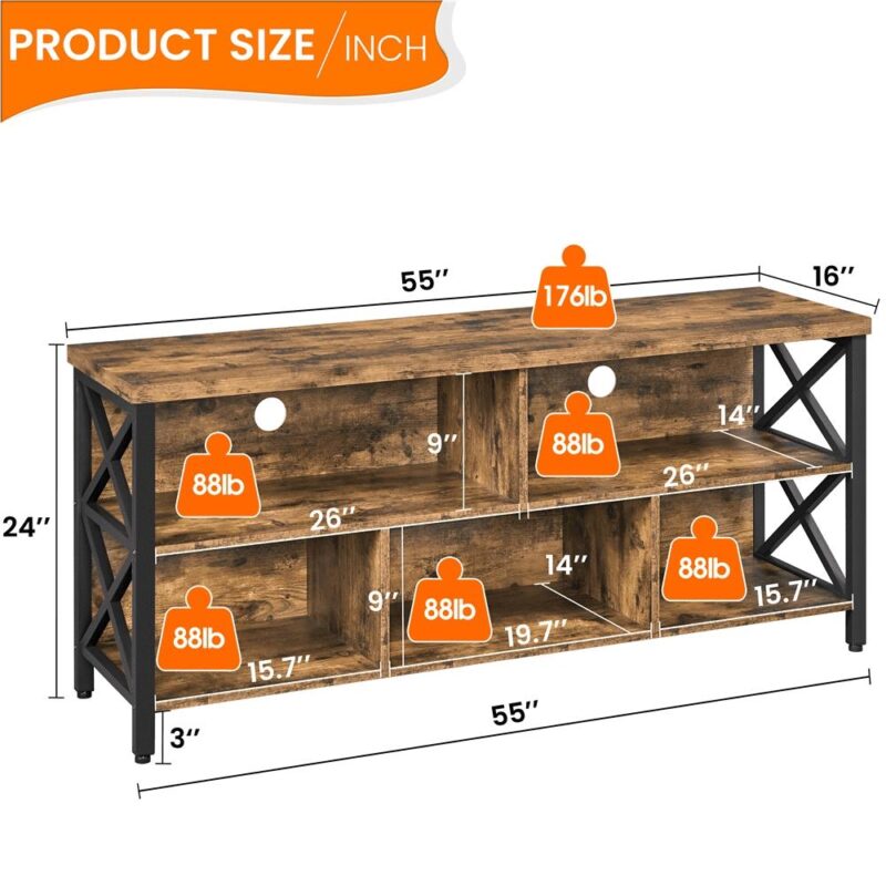 Alden Design Modern Industrial TV Stand for TVs up to 65 Inch with Storage, Rustic Brown - Image 7
