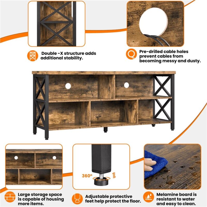Alden Design Modern Industrial TV Stand for TVs up to 65 Inch with Storage, Rustic Brown - Image 2