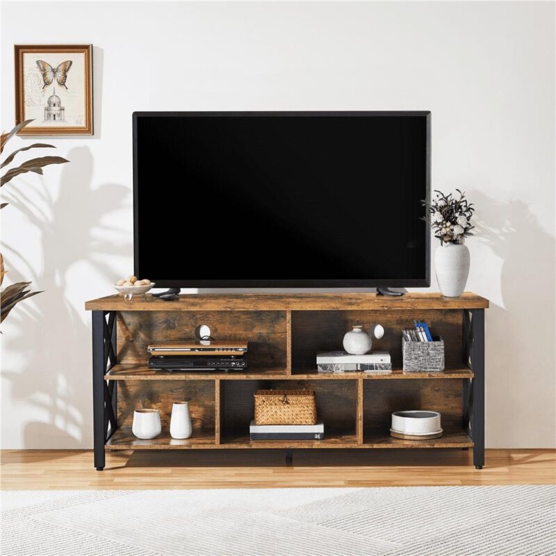 Alden Design Modern Industrial TV Stand for TVs up to 65 Inch with Storage, Rustic Brown - Image 4