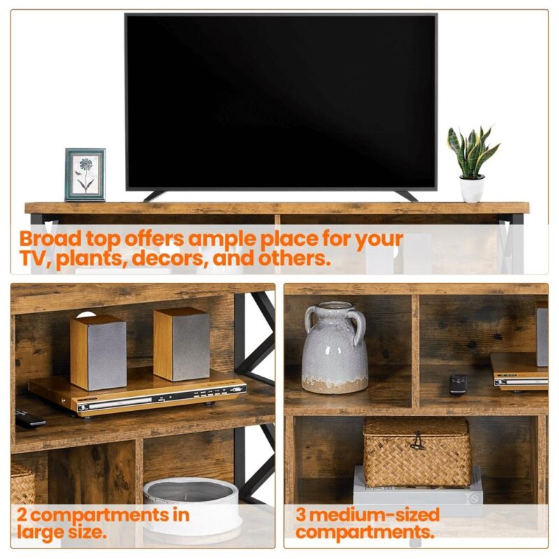 Alden Design Modern Industrial TV Stand for TVs up to 65 Inch with Storage, Rustic Brown - Image 5