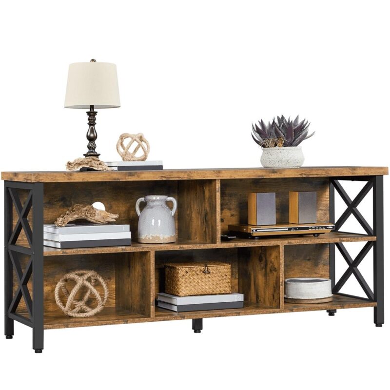 Alden Design Modern Industrial TV Stand for TVs up to 65 Inch with Storage, Rustic Brown - Image 10