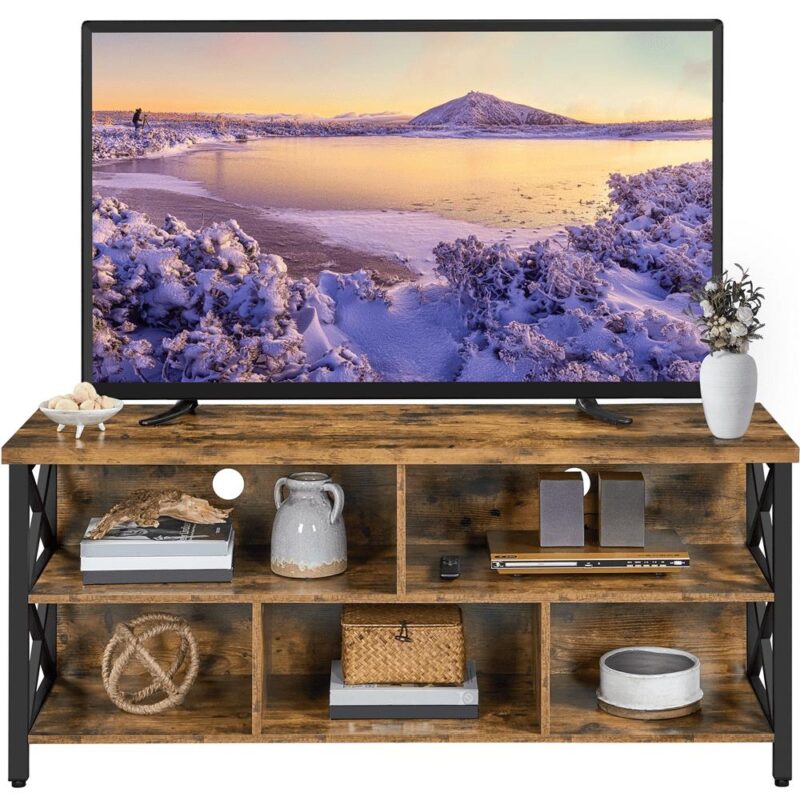 Alden Design Modern Industrial TV Stand for TVs up to 65 Inch with Storage, Rustic Brown - Image 6