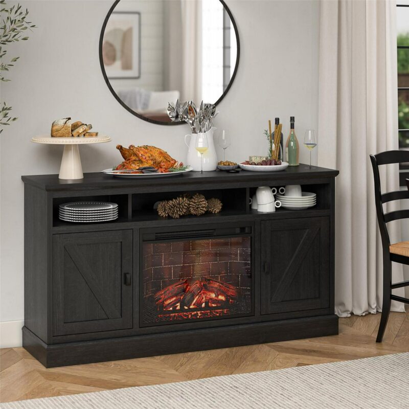 Ameriwood Home Ashton Lane Electric Fireplace TV Stand for TVs up to 65 , Black Oak - Image 26
