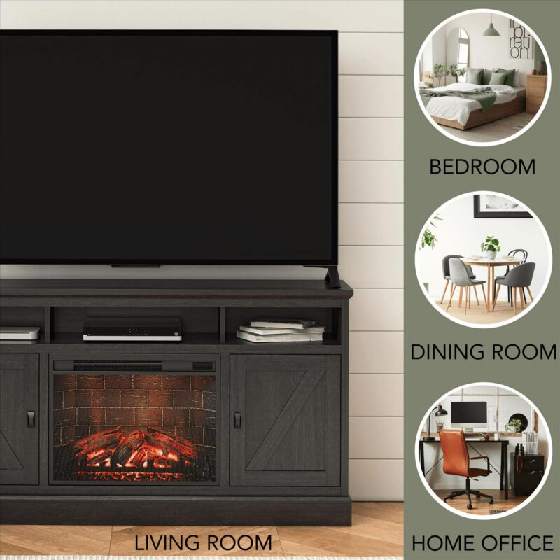 Ameriwood Home Ashton Lane Electric Fireplace TV Stand for TVs up to 65 , Black Oak - Image 6