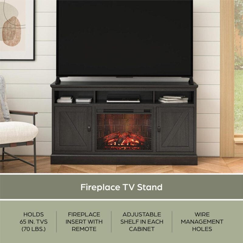 Ameriwood Home Ashton Lane Electric Fireplace TV Stand for TVs up to 65 , Black Oak - Image 2
