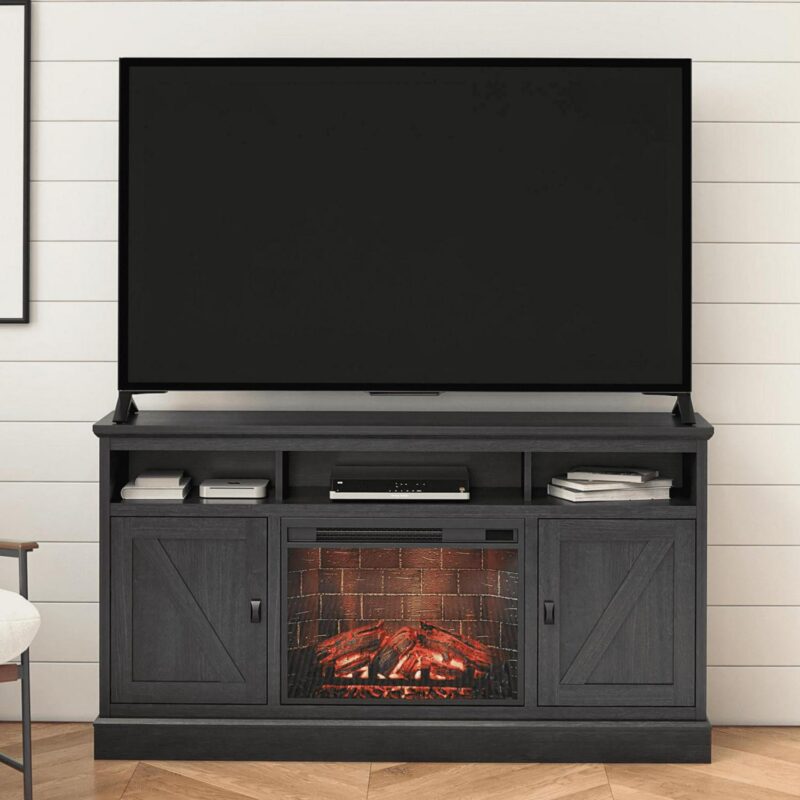 Ameriwood Home Ashton Lane Electric Fireplace TV Stand for TVs up to 65 , Black Oak
